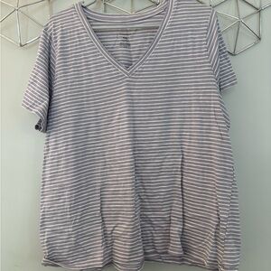 Gray Striped V-Neck Women's Top